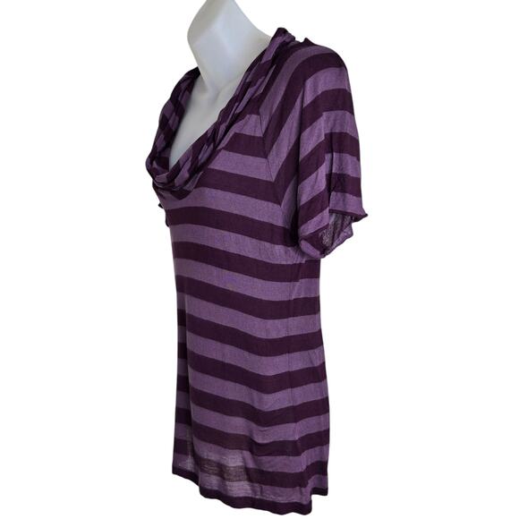 Banana Republic Womens Striped Shirt Size Medium Purple Cowl Neck Short Sleeve - Picture 4 of 7